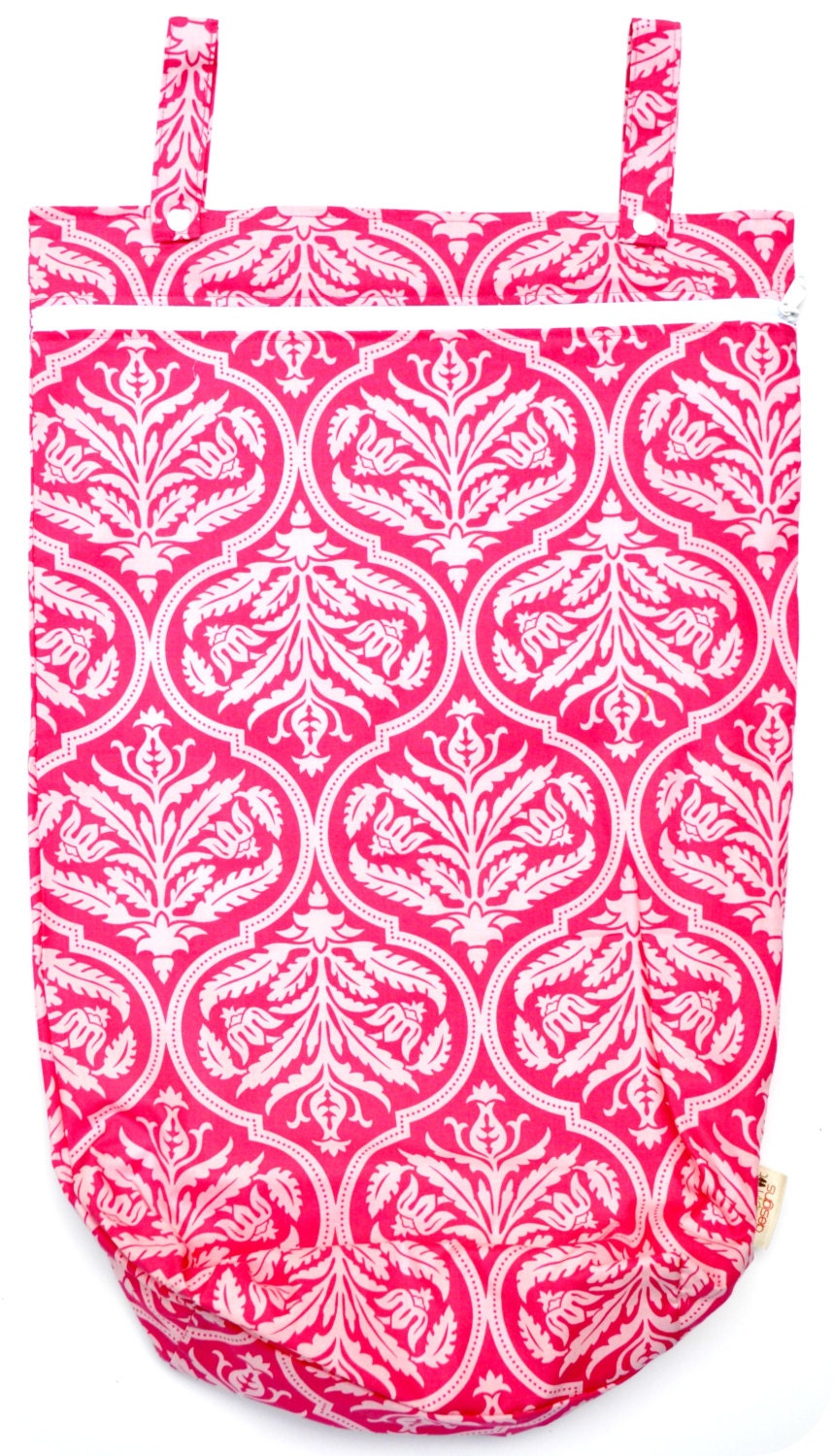 2 Strap X-Large XL Wet bag 16 X 22 x 6 / Swim / Diapers / Gym / Rose Damask /  SEALED SEAMS and Snap Strap