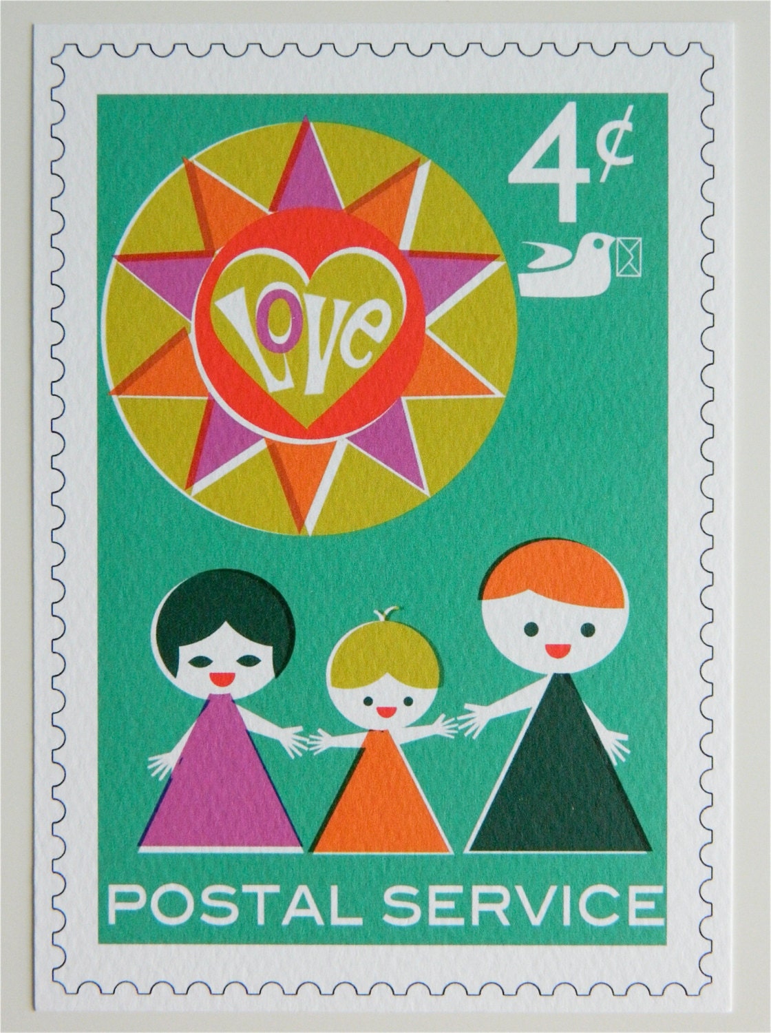 Vintage Style Postage Stamp Postcard - Family Love