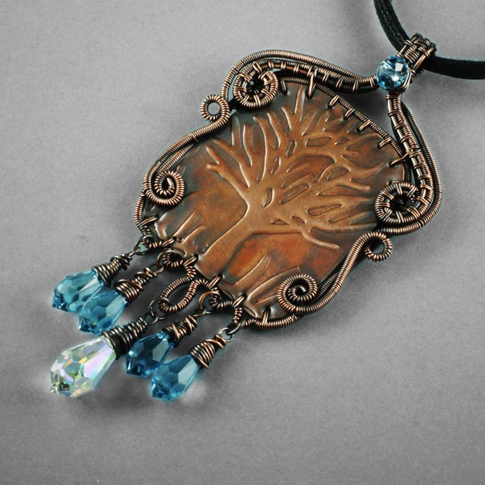 Mystic Garden - Copper and Swarovski Crystal Tree Statement Necklace