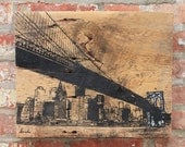 Brooklyn Bridge Wall Hanging on Reclaimed Barn Wood in Black