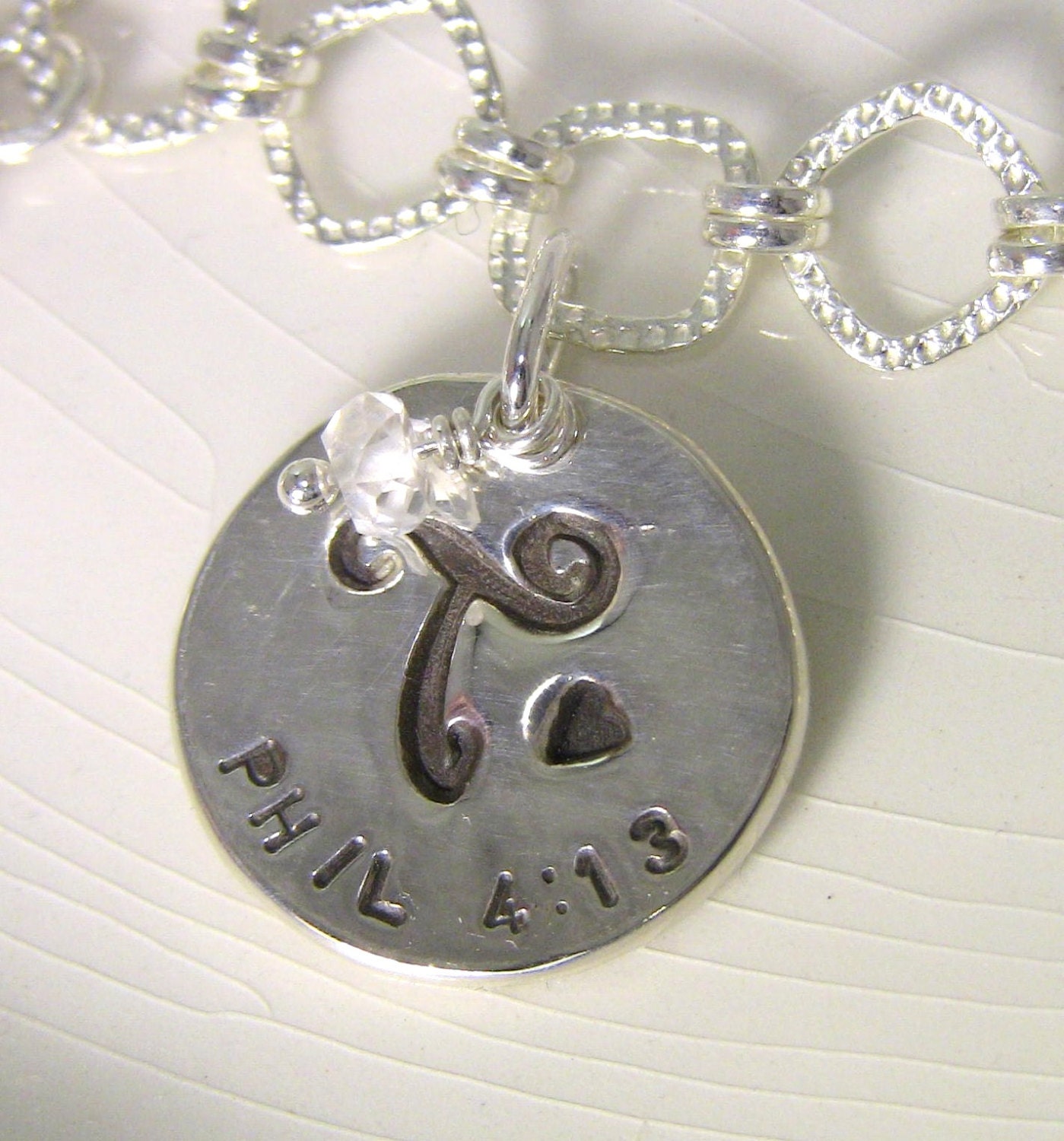 Mothers Initial Pendant - Christian Jewelry - Personalized Fine Silver, Black Monogram, Bible Verse, Birthstone, Tiny Heart - Mother's Love