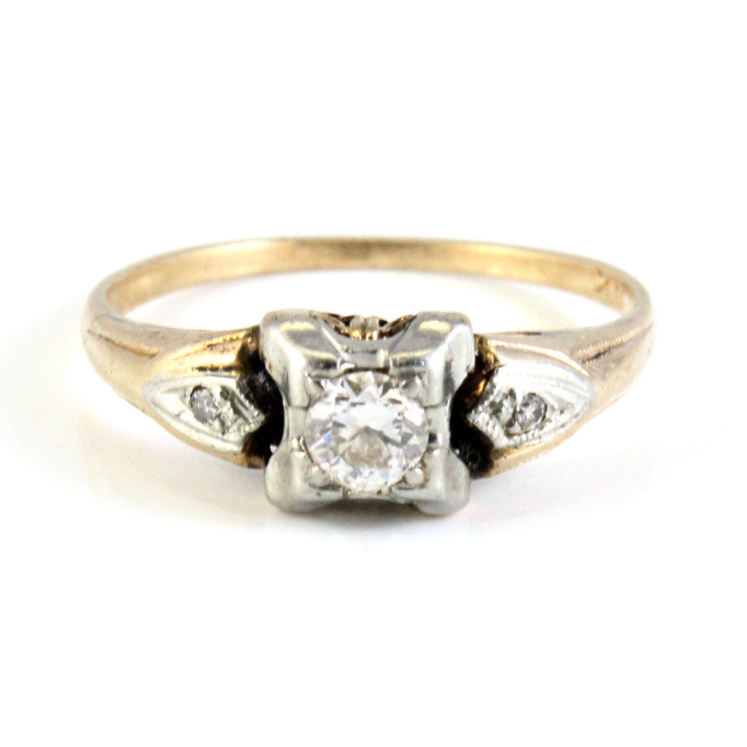 14K Vintage Art Deco Retro Diamond Engagement Ring