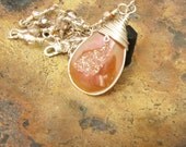 Druzy Quartz Pendant Necklace Sterling Silver Wire Wrapped Drusy Sale