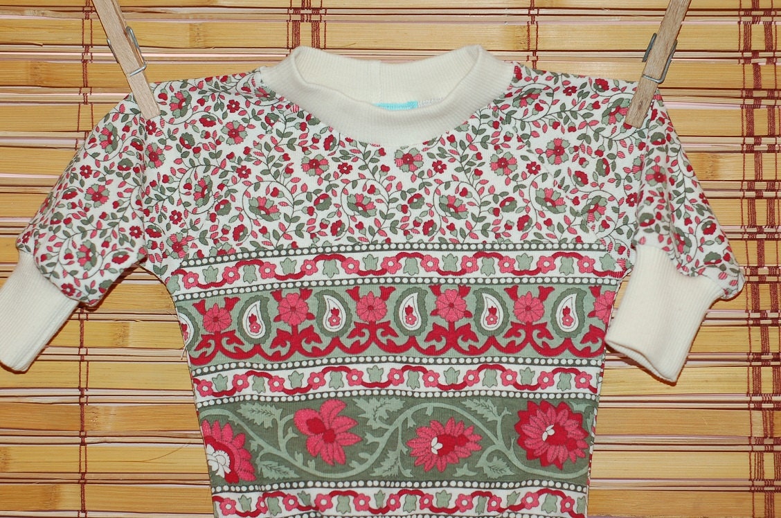 Red, PInk, and Olive Baby Tshirt - handmade, girl, raglan, flower, shirt, clothing, infant