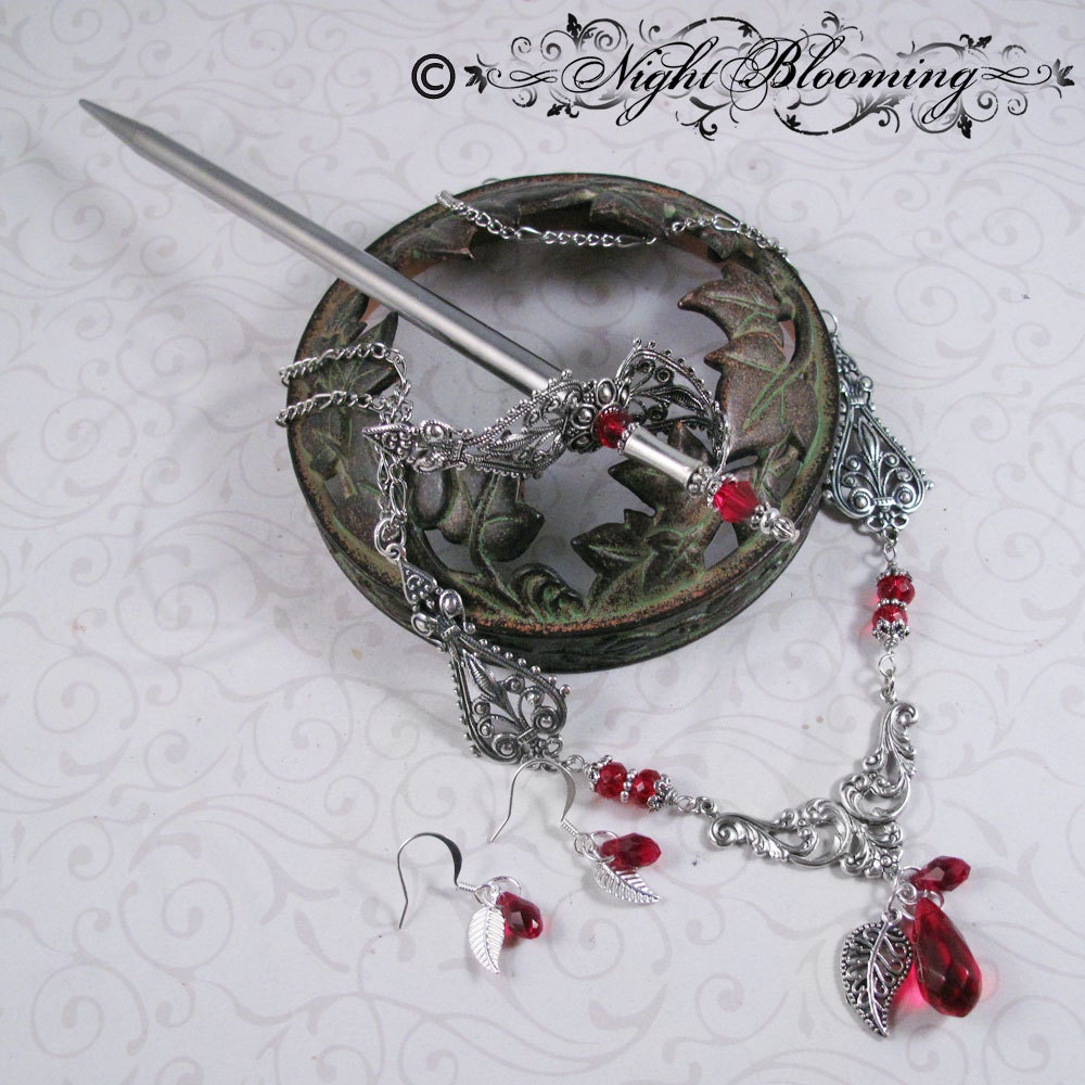 CUSTOM ORDER for DaniVerde- The Merchant's Daughter Hair Sword, Necklace and Earring Set