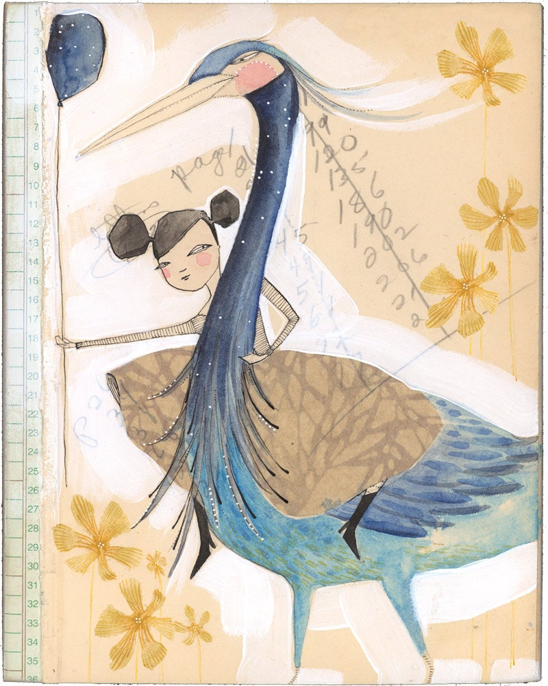 girl on heron, limited edition print, From here on out it's you and me ... 8 x 10 inches, archival