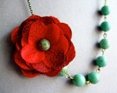 Red Fabric Necklace, Turquoise Jewelry,Bridesmaid Necklace,Bohemian Jewelry,Mother Day,Gift (Free matching earrings)