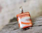 Abstract. Square polymer clay pendant.  Marbled. Earthy. Fall. pearled colors. Tile pendant.
