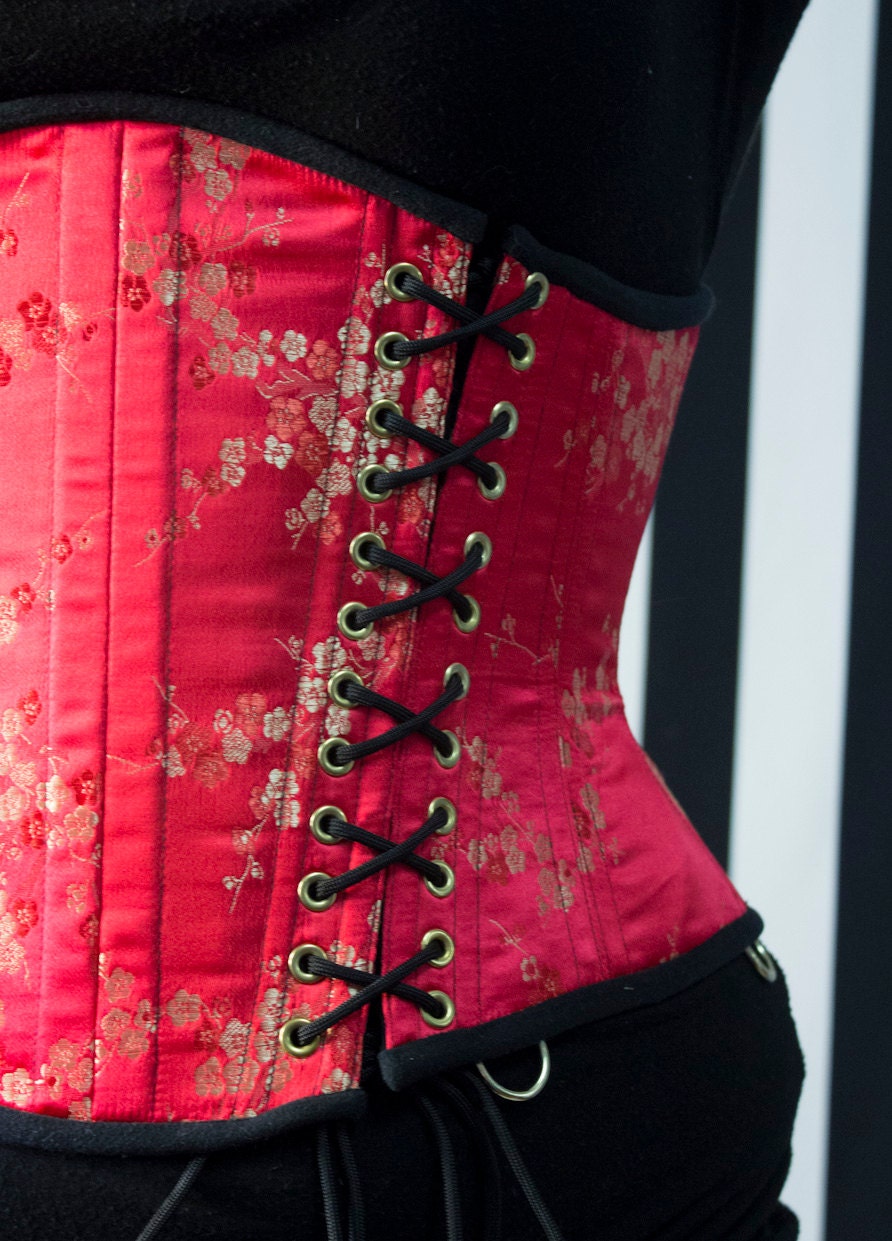 Corset Underbust Steampunk Neo-Victorian Cincher 30 Lola Red Brocade