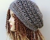 Gray Hemp cotton small Dread Slouchy Beanie Hippie Tam Hat vegan