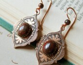 Moroccan Drops Earrings - Etched Copper and Red Jasper