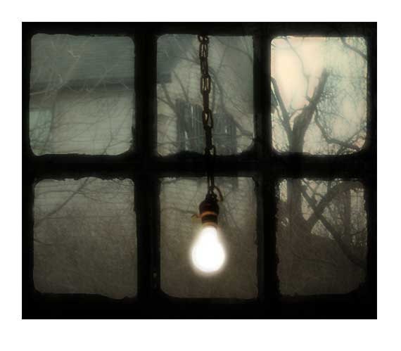 Dark Art Print, Surreal Photography, Light Bulb, Creepy House, Industrial - Ghostly Light
