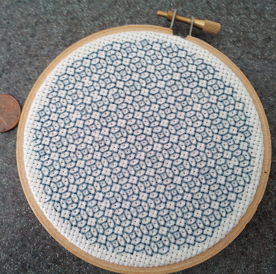Blackwork pattern embroidery 4" inch hoop finished