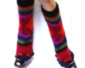 Reconstructed Sweater Leg Warmers Upcycled LegWarmers Native Design Red Black
