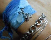Sea Glass Jewelry -  Ribbon Wrap Charm  Bracelet, Necklace, Or Anklet - Wrap It Up - TRUE BLUE