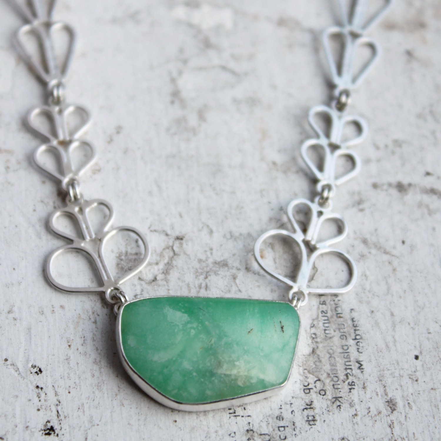 Large Chrysoprase and Sterling Silver Filigree Necklace     The Dreamer Necklace