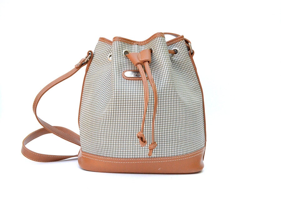 vintage gingham checkered bucket bag