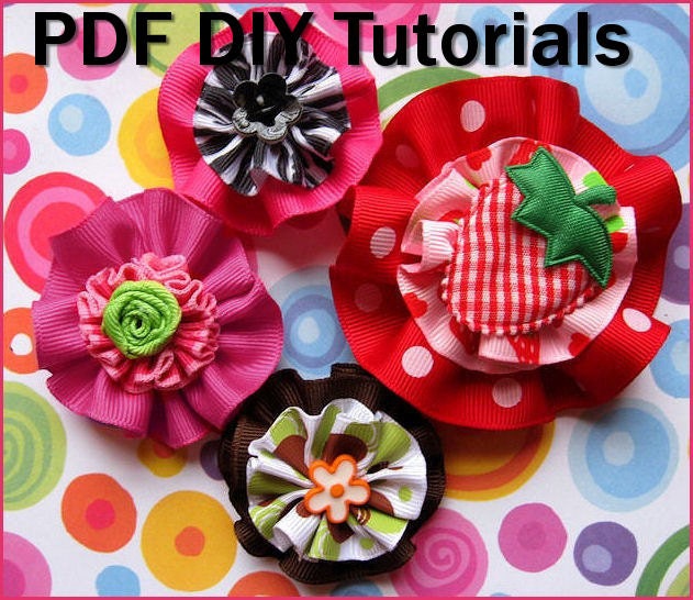 Instant Download - yo-yo Ribbon Hair Flower Tutorial - pdf Patterns DIY