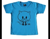 Little Blue Zombie Kitty Cat Turquoise T-shirt by Rocky The Zombie
