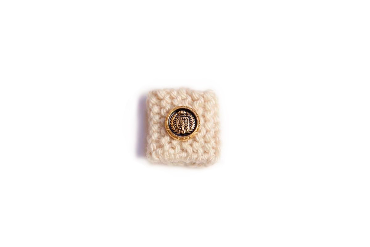 Knitted Ring - White with Gold & Black Crest Button - From The Admiral's Collection