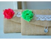 burlap lace bag clutch set 2 rustic wedding rose color choice bag purse Personalize Bridesmaid party etsy Custom Pouch gift MakeUp tagt team