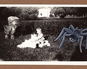 Altered Vintage Photograph- Spiders Make Great Friends