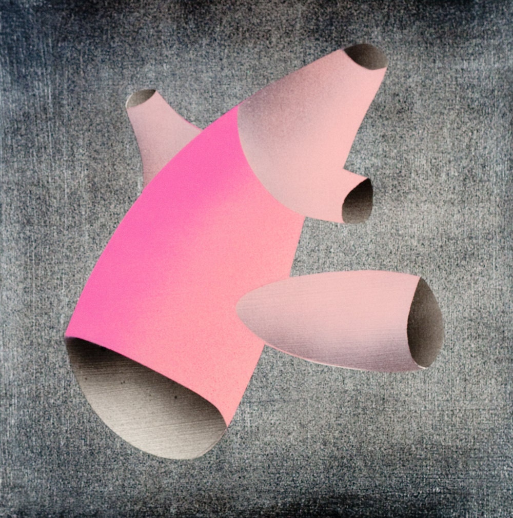 Framed Small Original Oil  Painting on Board Abstraction Pink Silver and Black titled Babe
