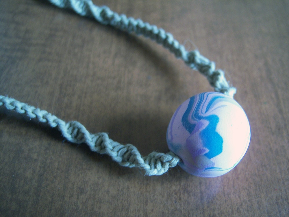 Natural Hemp with Handmade Swirl Bead in Polymer Clay