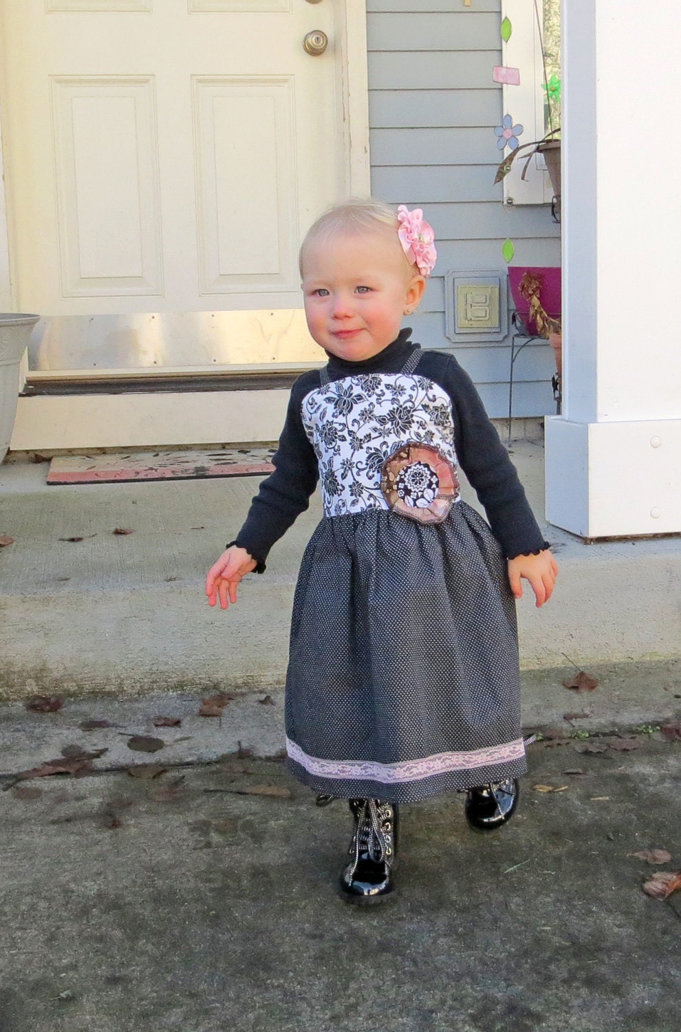 Size 12-24 months - Boutique Girls Dress - STRAWBERRY TRUFFLE Little Black Dress - OOAK