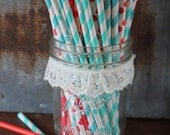 Red, Aqua Paper Straws -- Set of 25 -- Christmas, Winter, Circus, Dr. Suess, Cat in the Hat, Party Theme Il_170x135