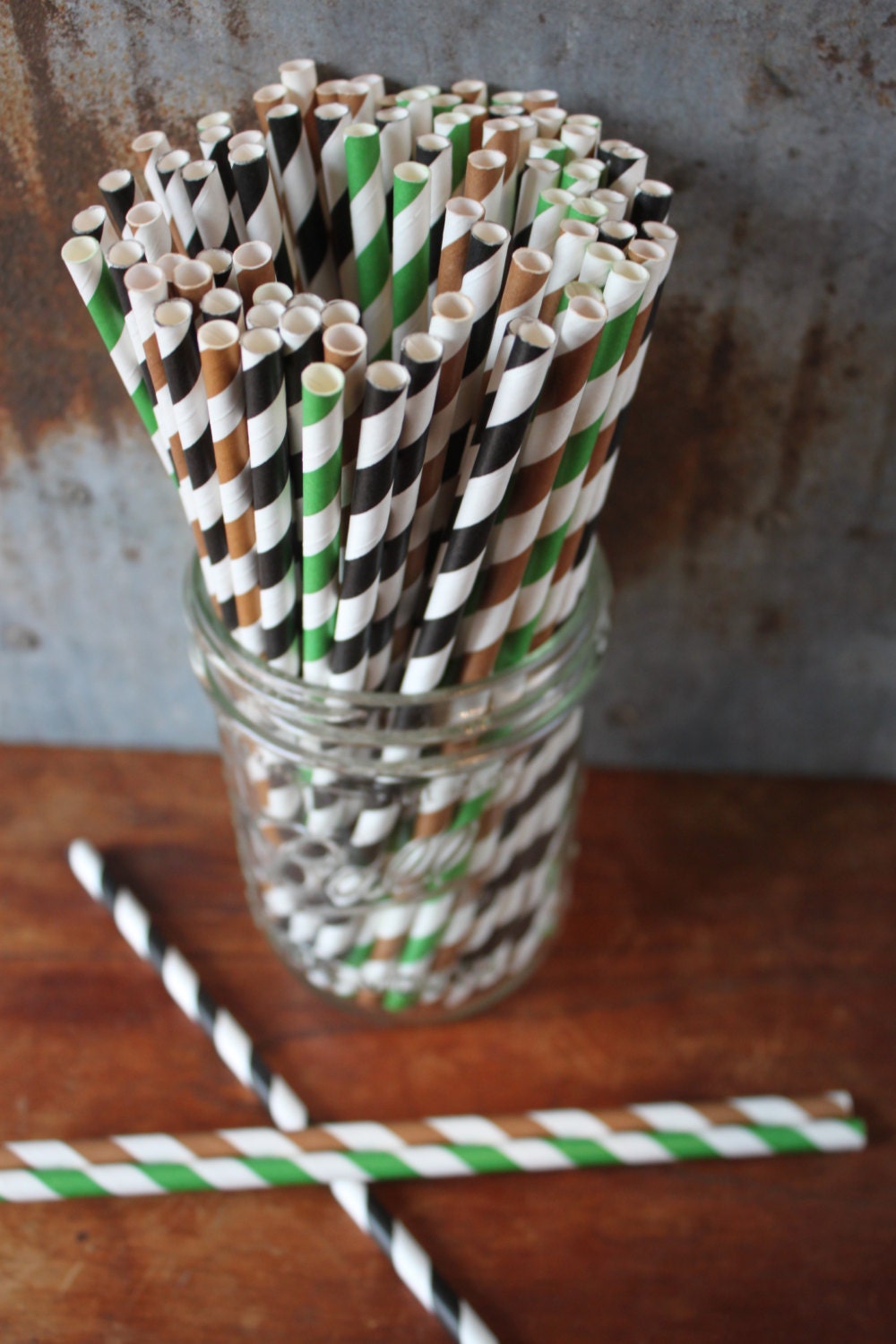 Camouflage Party Straws - Paper Straws - Set of 30 stripes - black, green, brown Il_570xn