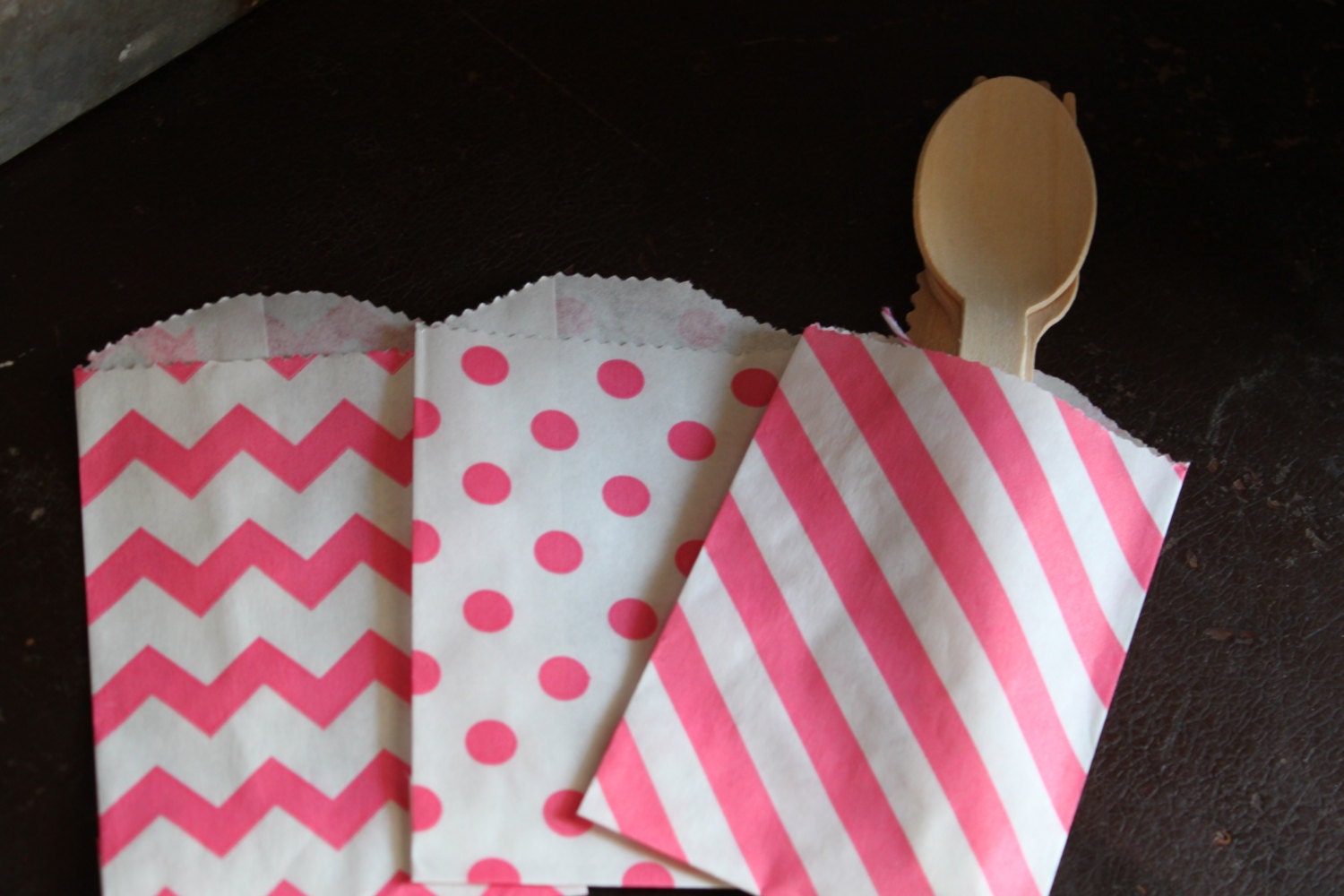 Pink Paper Bags -- Favor, Goody, Gift -- set of 12 -- dots, stripes, chevron Il_570xn