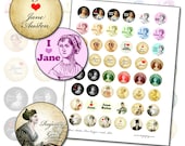 Jane Austen Fan 1 inch circle digital collage sheet Janeite 25.4mm 25mm round color portrait