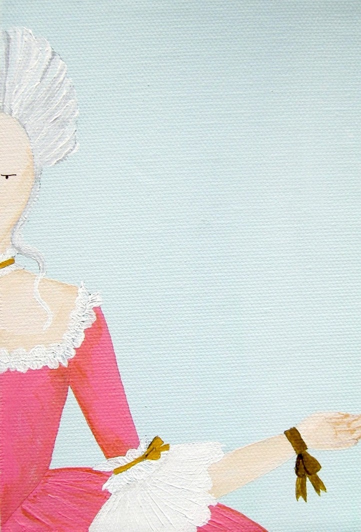 Rococo WOMAN Art Original Reproduction Print 5x7 ANTOINETTE dress lady pale blue PINK  - "Dauphine"