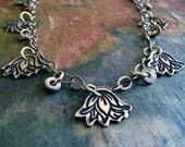 Silver Lotus Flower Necklace, PMC Artisan Jewelry, Sterling Silver Chain, Yoga Jewelry