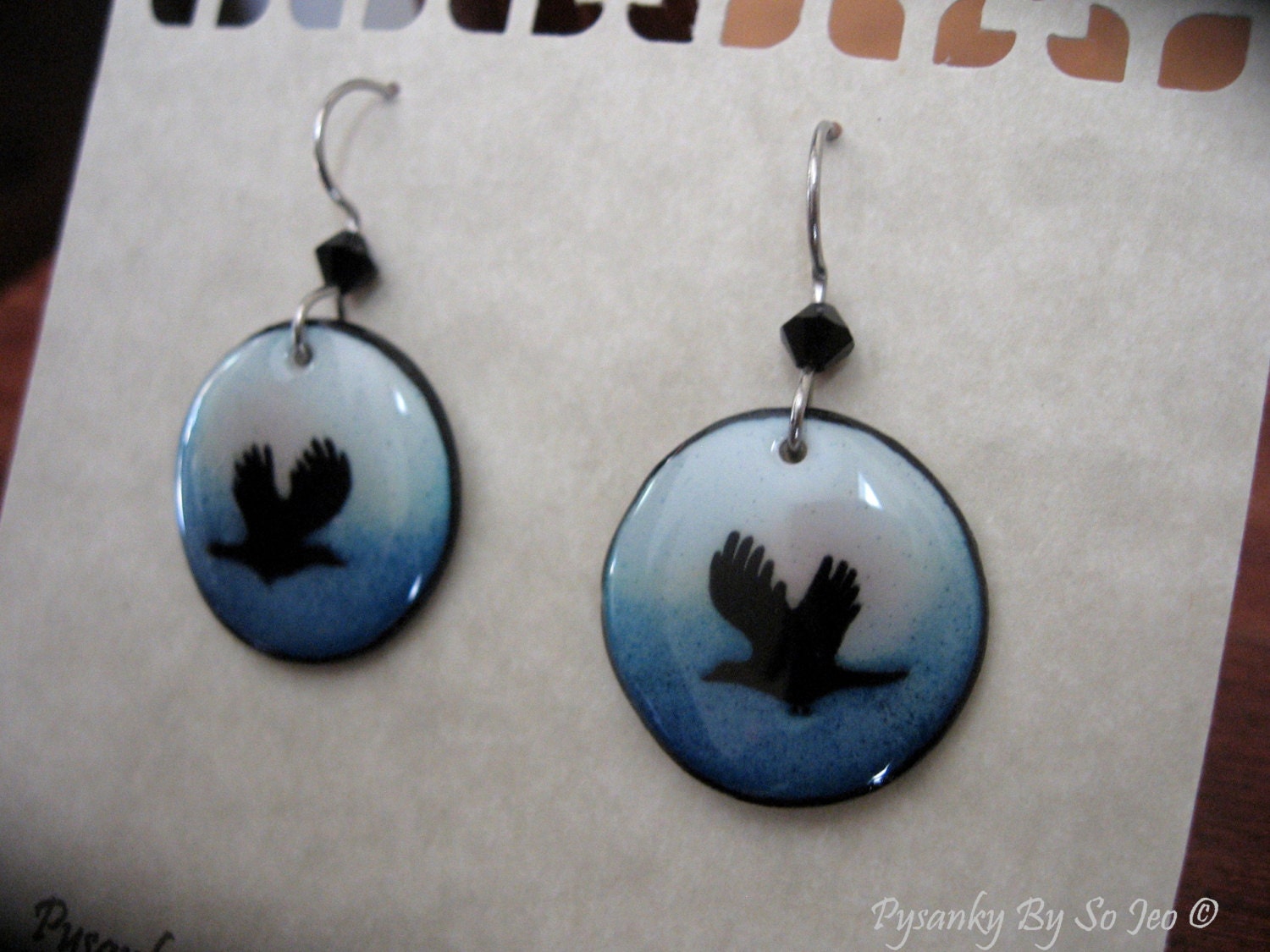 Eco Two Crows Joy : Murder of Crows Series Pysanky / Batik Egg Shell Earrings EBSQ