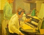 12x18 Breaking News - Radio Am Broadcasting, NBC CBS ABC Station Pulp wwii 40s 50s illustration love book magazine pinup 48 78 33 turntable