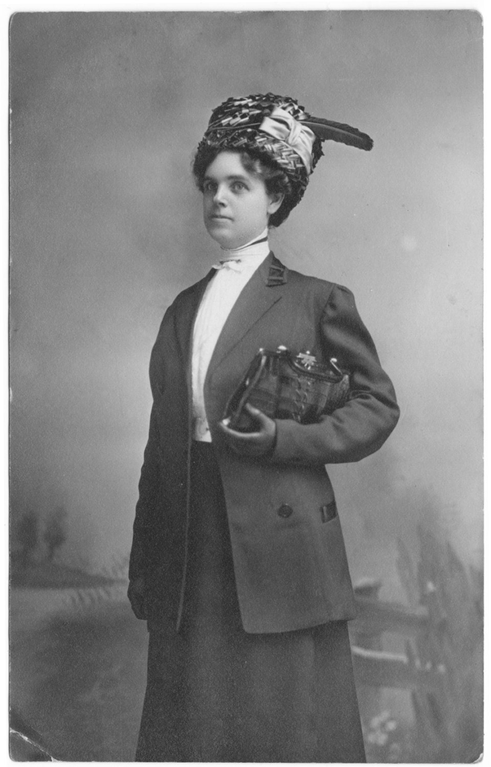 In the Big City - Vintage Photograph of Woman in Outstanding Hat and Purse