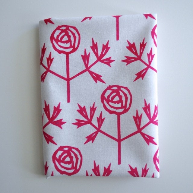 Pink Peonies - screenprinted cotton fabric