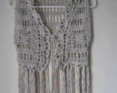 Crochet Fringe Vest,  cropped, LINEN GOLD, Festival vest, boho, indie, gypsy clothing, Earthy, 70s fashion