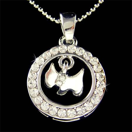 Swarovski Crystal WESTIE SCOTTISH Scottie DOG Puppy Round Circle Pendant Chain Necklace Christmas Best Friend Gift New