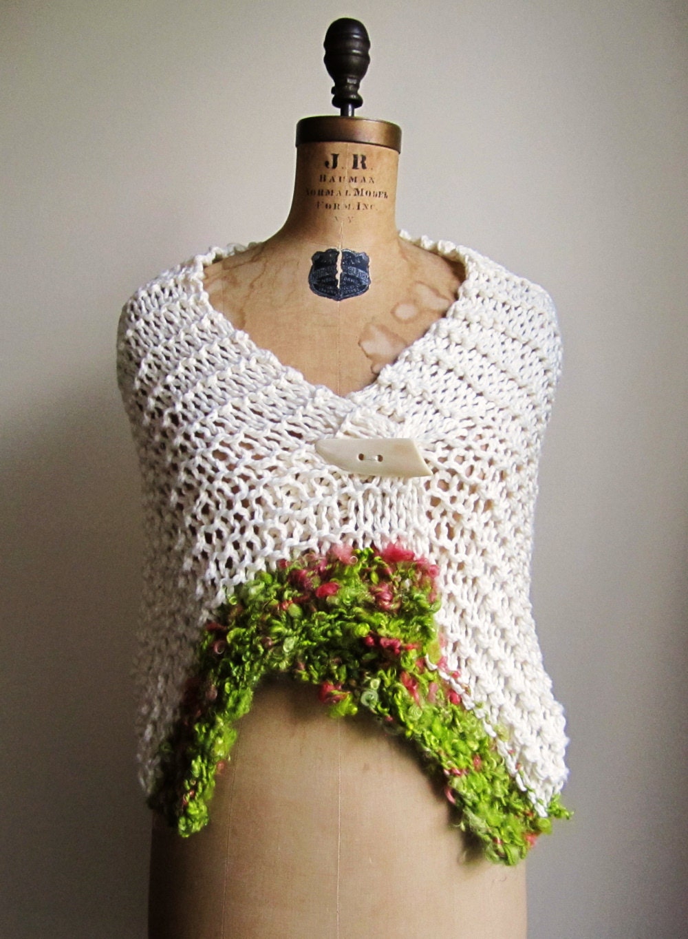 Bohemian Love Organic Cotton knit shawl Cream. Green. Pink.