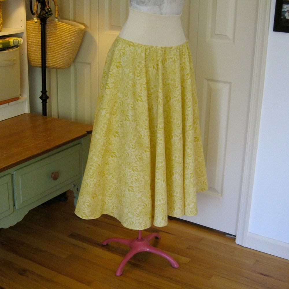 Medium, Large, XLarge, and Plus Sizes - Summer Cotton Circle Skirt - Golden Damask