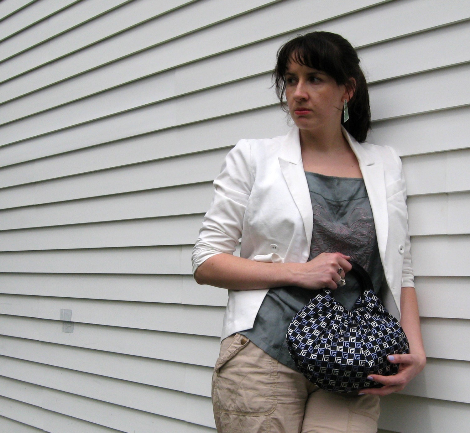 Black Silk Handbag with Black Handles - Handmade Retro Purse - Ready to Ship