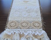 Always and Forever - Vintage Lace and Burlap Shabby Chic Wedding Table Runner