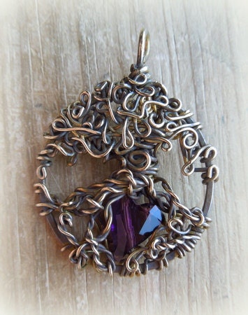 Purple Heart in a Tree Necklace One of a Kind Tree of Life fantasy