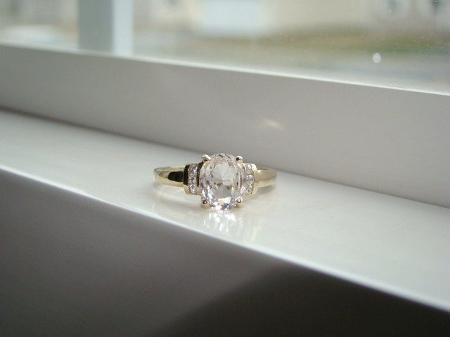 Morganite Diamond Ring Gemstone Engagement Ring Custom Oval Setting 10K Peach Pink Gold size 7