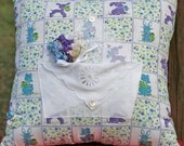 FeedSack Vintage Hankerchief Hankie Envelope Pocket Pillow .. Stuffed .. 12 inches .. Baby Animals & Flowers