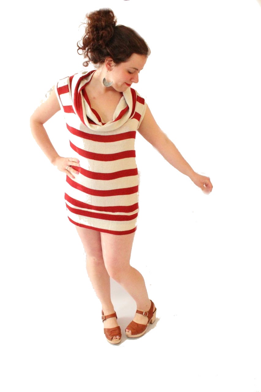Womens Dress with Cowl Neck Rust and Ivory Stripes Medium // One of a Kind // handmade in Vermont // by Nicoles Threads