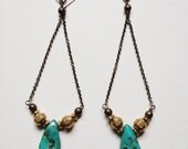 Turquoise Dangle Earrings with Brass
